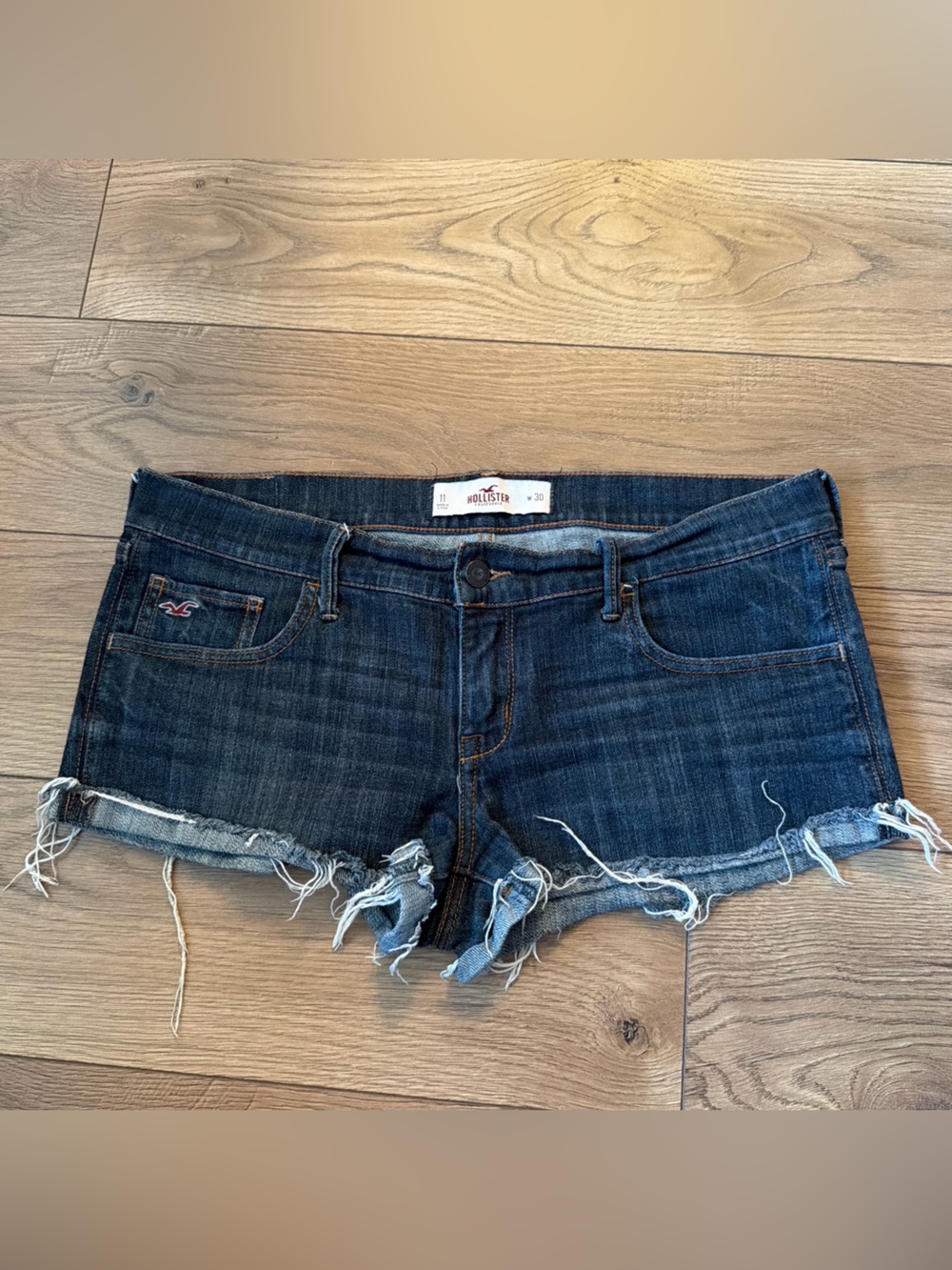 Vintage Hollister Mini Low Rise Dark Wash Distressed Denim Cutoff Shorts